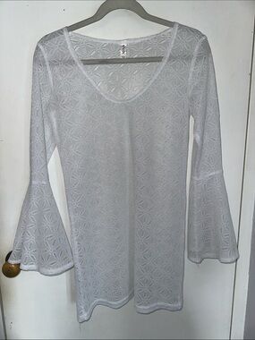Women's White Crochet Swim Coverup Tunic